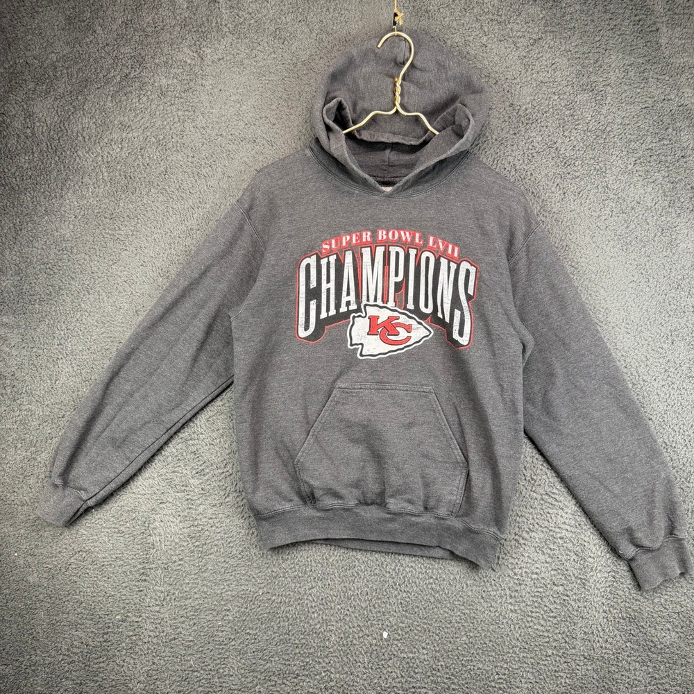 NFL Kansas‎ City Chiefs Super Bowl LVII Champions Hoodie Gray Mens Small